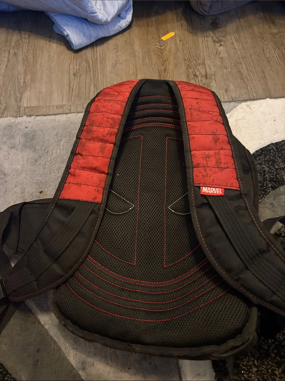 Marvel Red and Black Deadpool Graphic Men’s Backpack with Brown Pouches